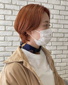 三軒茶屋_オレンジベージュ_ハイトーン_ブリーチ_ショート - HAIR & MAKE EARTH 三軒茶屋店掲載