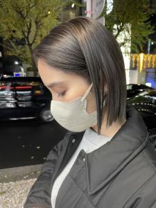 細めハイライト　オリーブベージュ　大人ボブ - marju銀座掲載