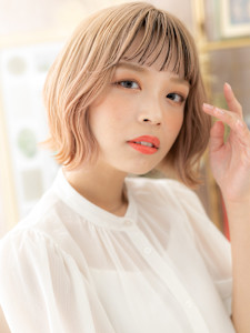 ブロンドカラーフレンチガーリー小顔ボブ　プリカール - COVER HAIR bliss 【カバー ヘア ブリス】川口/ららテラス川口東口駅前店掲載