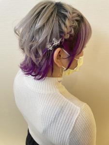 ホワイトシルバー×インナーパープル - Neivs Hair 福工大駅前店掲載