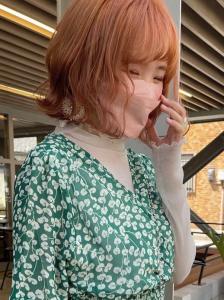 大人ガーリー ピンクオレンジ ボブパーマ - canoe 博多ミスト店掲載