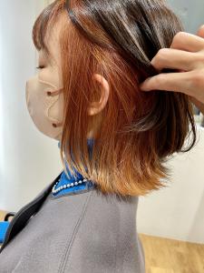 インナーカラーオレンジくびれ外ハネボブ - LianTokyo掲載