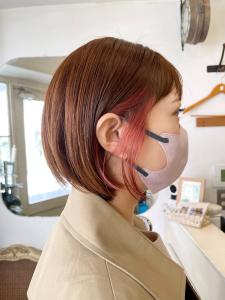 ピンクベージュインナーカラーボブショートバング梅ヶ丘美容室 - CHAINON掲載