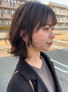 ミディアムレイヤー シースルーバング デザインカラー 30代 - canoe 博多ミスト店掲載