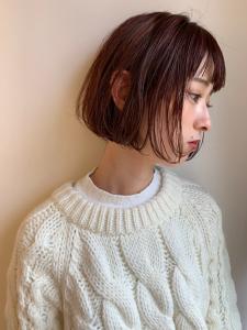 ミニボブ　ピンクブラウン　シースルーバング　内巻きパーマ - Oggi 西新店掲載