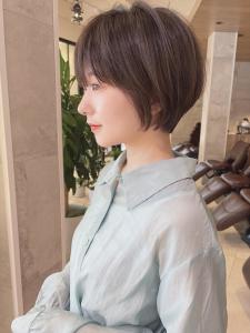 20代30代40代黒髪前下がりショートボブ丸みショート