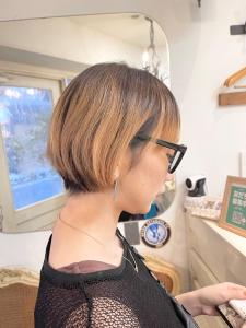 前髪ありオレンジベージュ大人ボブショートボブ30代小顔みえ - CHAINON掲載