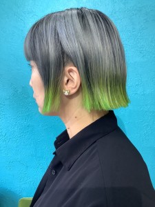 Wカラー裾カラー　グレーネオングリーン - のあともあ掲載