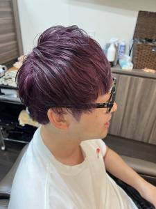 メンズショートカット　パープル系メンズカラー　麻布十番