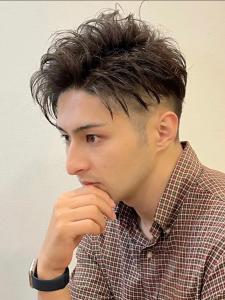 刈り上げツーブロック爽やかアップバング無造作パーマ - MENS SALON RUGGED 大野城店掲載