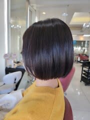 大人美人ワンレンボブぱっつん前髪黒髪ロングワイドバンク小顔