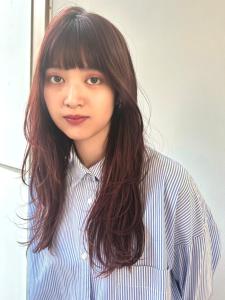 ワイドバング　ロングレイヤー　レッドブラウン　ウェーブヘア - Oggi 西新店掲載
