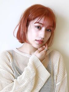オレンジブラウン　切りっぱなしボブ　ぱっつん前髪 - HAIR MAKE age 天神西通り店掲載
