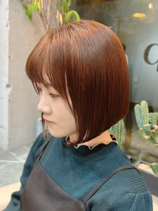 ショートボブ　チェリーブラウン　髪質改善　艶髪酸性ストレート - Glimpse 大濠店掲載