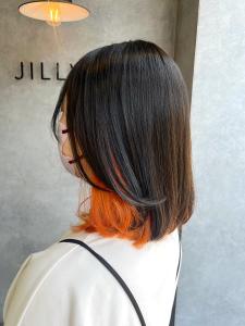 インナーオレンジイメチェンレッドブラウンくびれヘア大人ミディ - N° jillva 立川掲載