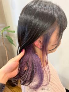 黒髪×インナーカラー　イヤリングカラー　パープルカラー　 - anon掲載