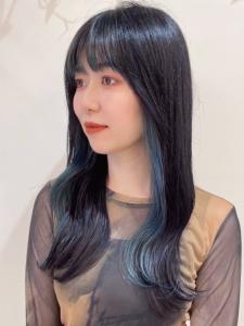 顔周りレイヤーカット　インナーカラー　ネイビーインナーカラー - HAIR MAKE age 天神西通り店掲載