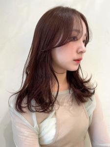 ピンクブラウン　小顔　韓国風レイヤー　エアリーロング　 - CANAAN hair salon 銀座店掲載