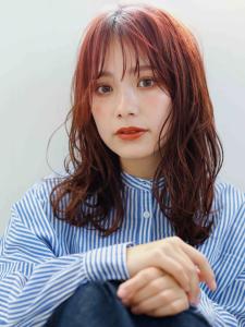レッドブラウン　ニュアンパーマ　シースルーバング - HAIR&HEADSPA SQUARE＊UNO HAKATA掲載