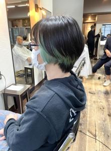 地毛+エメラルドグリーンインナーカラー・丸みショート - hair＆make egerie掲載