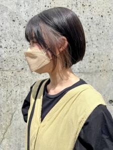 インナーカラー イヤリングカラー ミニボブ アッシュベージュ - HAIR&HEADSPA SQUARE*UNO HAKATA掲載