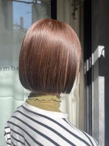 丸型卵形切りっぱなしボブワンレンボブ美髪ピンクブラウン立川 - N° jillva 立川掲載