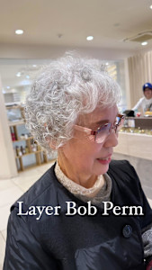 グレイヘアパーマ/しっかり目パーマ/レイヤーボブパーマ