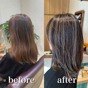 白髪ぼかしハイライトカラー30代40代50代ブルーグレージュ - Mira by KENJE掲載