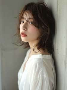 ナチュラルパーマ　ウェーブ　ダークブラウン　シースルーバング - miroa vita 平尾掲載