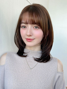 ミニウルフ前髪パーマ韓国くびれミディアムチェリーブラウン - AFLOAT/L 錦糸町【アフロートエル】掲載