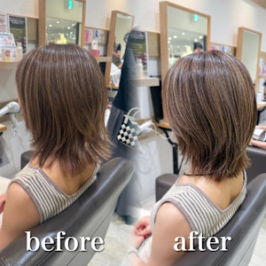 白髪ぼかし細めハイライト30代40代50代セミディ - Mira by KENJE掲載