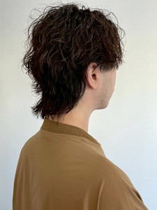 ツイスパ メンズカラー ウルフカット ブラウン ミディアム