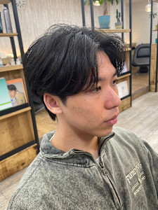 メンズカットハイライトマッシュパーマウルフアッシュブラック - N°Elune 秋田店掲載