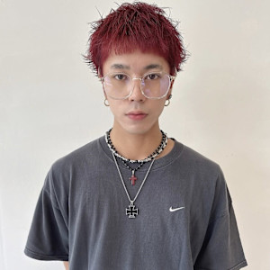 大須　メンズ　レッド　ベリーショート　レイヤー