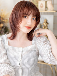 暖色系カラーひし形ミディ小顔ハッシュカット　バーガンディ - COVER HAIR bliss【カバーヘア ブリス】北浦和/北浦和西口店掲載