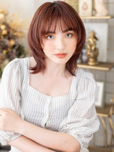 暖色系カラーひし形ミディ小顔ハッシュカット　バーガンディ - COVER HAIR & SPA bliss【カバーヘア アンド スパ ブリス】浦和/浦和西口店掲載