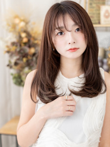 ココアグレージュうざバングロングレイヤー　チャコールグレー