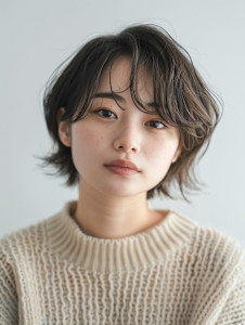 黒髪/ボブルフ/ネビージュ/小顔/ワンレン/カット/髪質改善