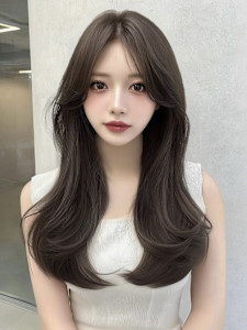 韓国風/ロング/顔周りカット/くびれヘア/透明感カラー