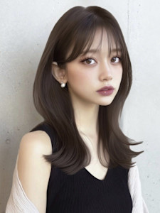 韓国風/セミロング/顔周りカット/くびれヘア/透明感カラー