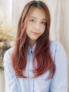 ツヤ感ワインレッドこなれエアストレート　ボルドーカラー