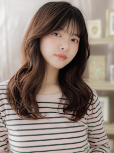 大人かわいい韓国風巻きガーリーロング　オリーブグリーン