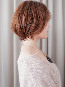 シースルーバングオレンジベージュ小顔マッシュボブ30代40代