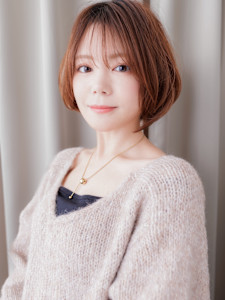 シースルーバングオレンジベージュ小顔マッシュボブ30代40代
