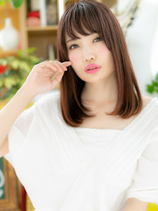 斜めバングミルクティーピンク内巻きセミディ　モーブブラウン - COVER HAIR bliss【カバーヘア ブリス】北浦和/北浦和西口店掲載