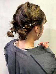 ヘアセット ヘアアレンジ 編み込みツインヘア お呼ばれヘア