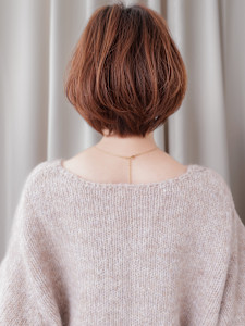 シースルーバングオレンジベージュ小顔マッシュボブ30代40代