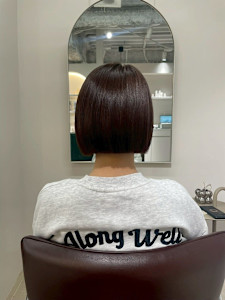 ワンレンボブ前下がりショート内巻きワンカール鎖骨ミディアム