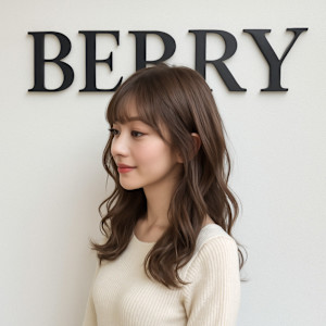 モテレイヤーミディ抜け感シースルーバングミルクティーベージュ - hairs BERRY 長住店掲載