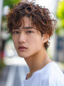 ツイストスパイラルパーマ 束感 ツーブロック ブラウンカラー - Men's salon SEPT. 博多掲載